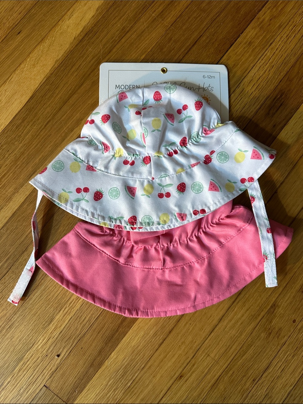 Reversible Kids Sun Hat - Pink & Fruit Print